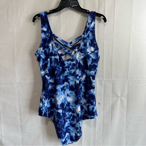 Womens One Piece Swimsuit in Blue Tie Dye Size XXL - Picture 2 of 6
